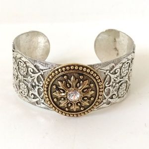Gold & Silver Cuff with Rhinestone & Design NWOT